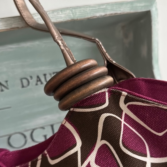 Purple and Brown Geometric Tote Bag with Faux Leather Metallic Handles - Picture 3 of 10